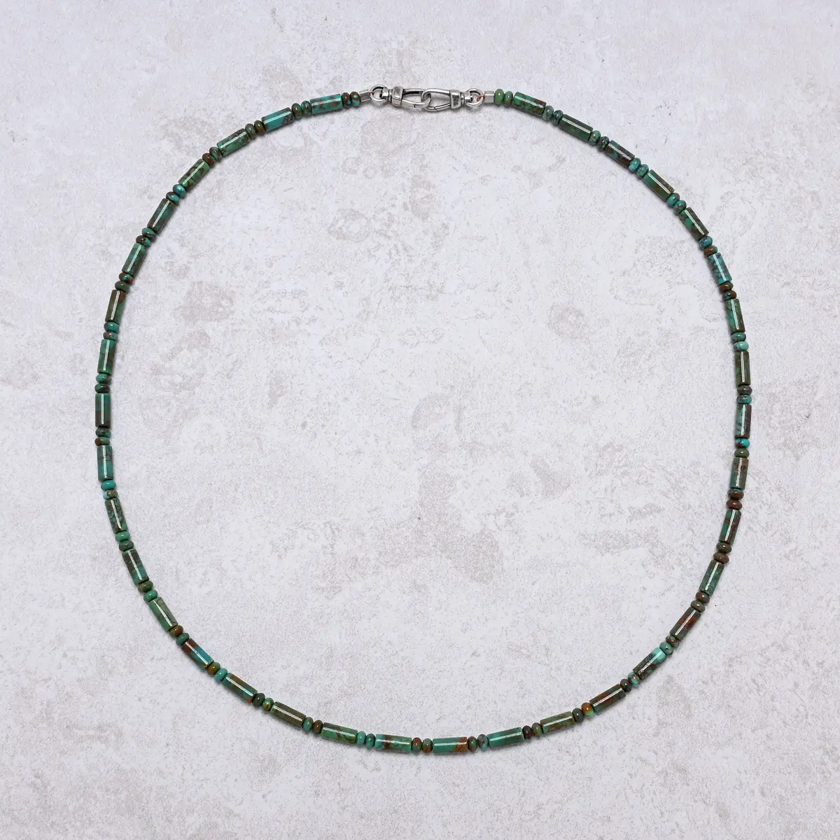 21" Genuine Turquoise Barrel Beaded Necklace With Sterling Silver Equestrian Clasp 1