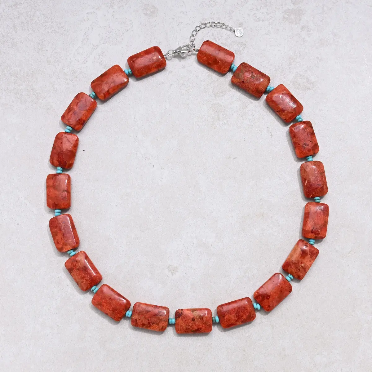 22" Red Coral & Howlite Turquoise Gemstone Necklace With Sterling Silver Clasp 1