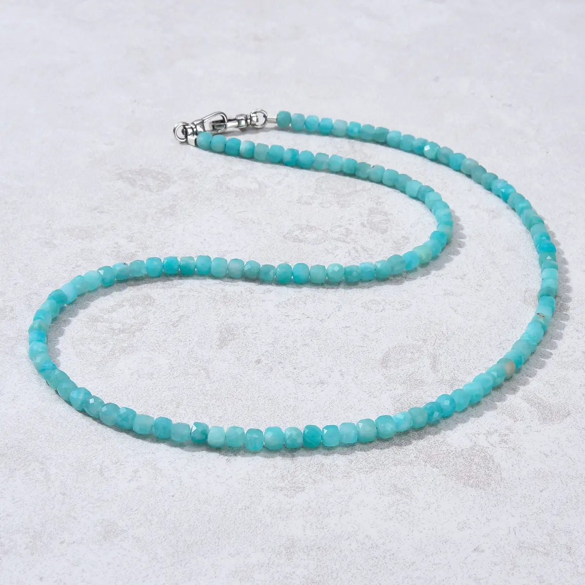 4Mm Amazonite Faceted Cube 21" Necklace / Multi Wrap Bracelet With Sterling Silver Clasp 1