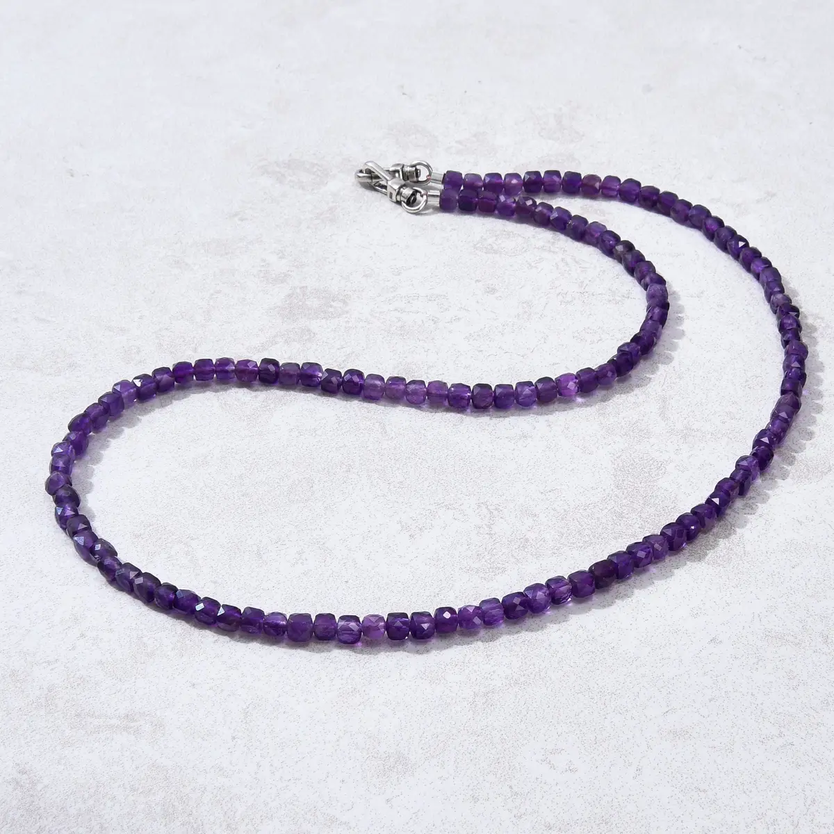 4Mm Amethyst Faceted Cube 21" Necklace / Multi Wrap Bracelet 1