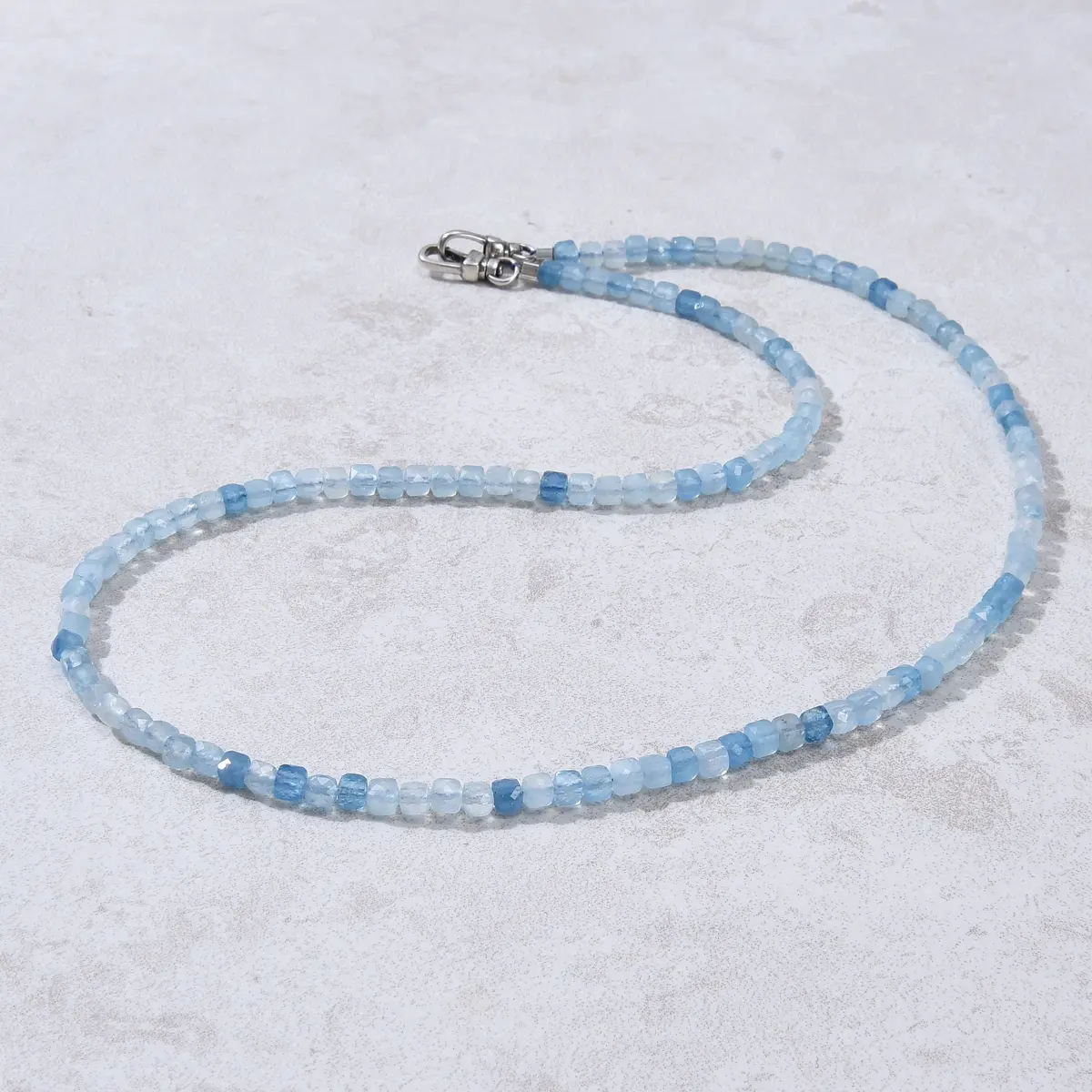 4Mm Aquamarine Faceted Cube 21" Necklace / Multi Wrap Bracelet 1