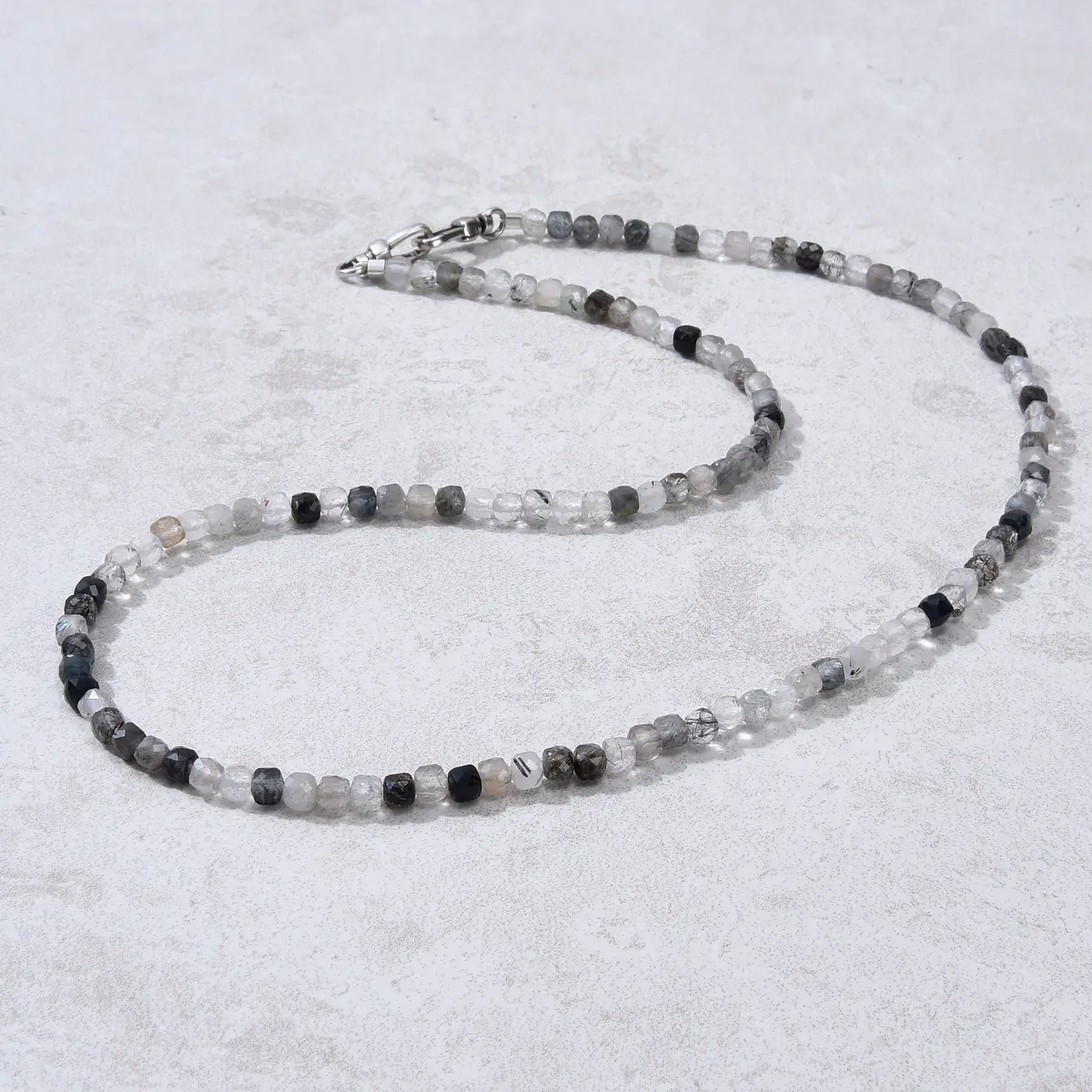 4Mm Black Rutilated Quartz Faceted Cube 21" Necklace / Multi Wrap Bracelet 1