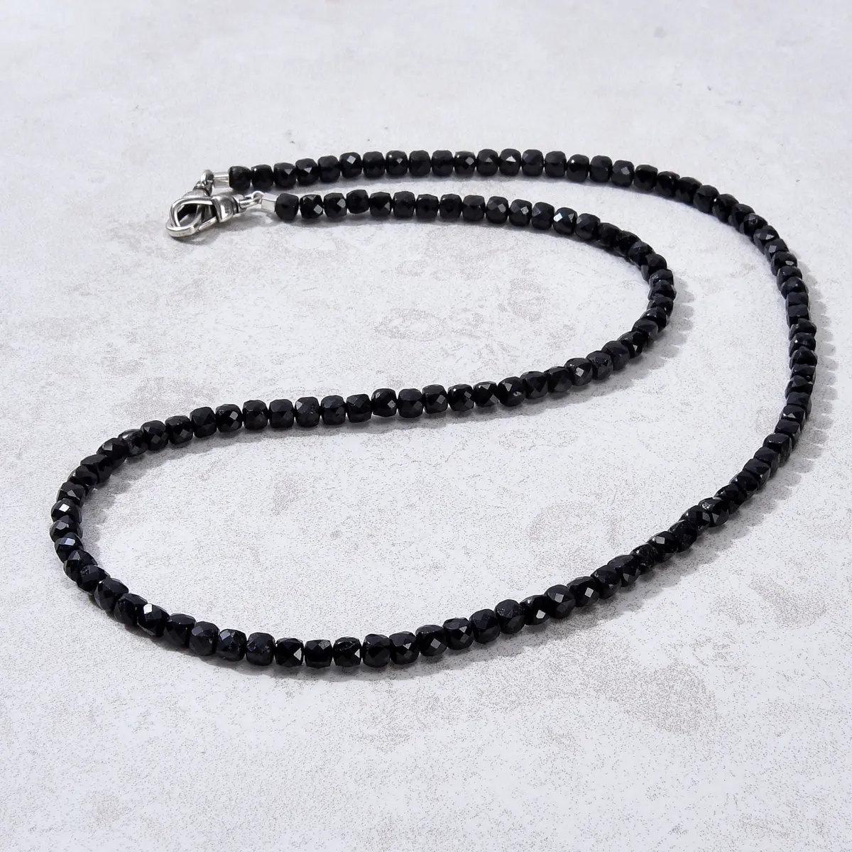 4Mm Black Tourmaline Faceted Cube 21" Necklace / Multi Wrap Bracelet 1