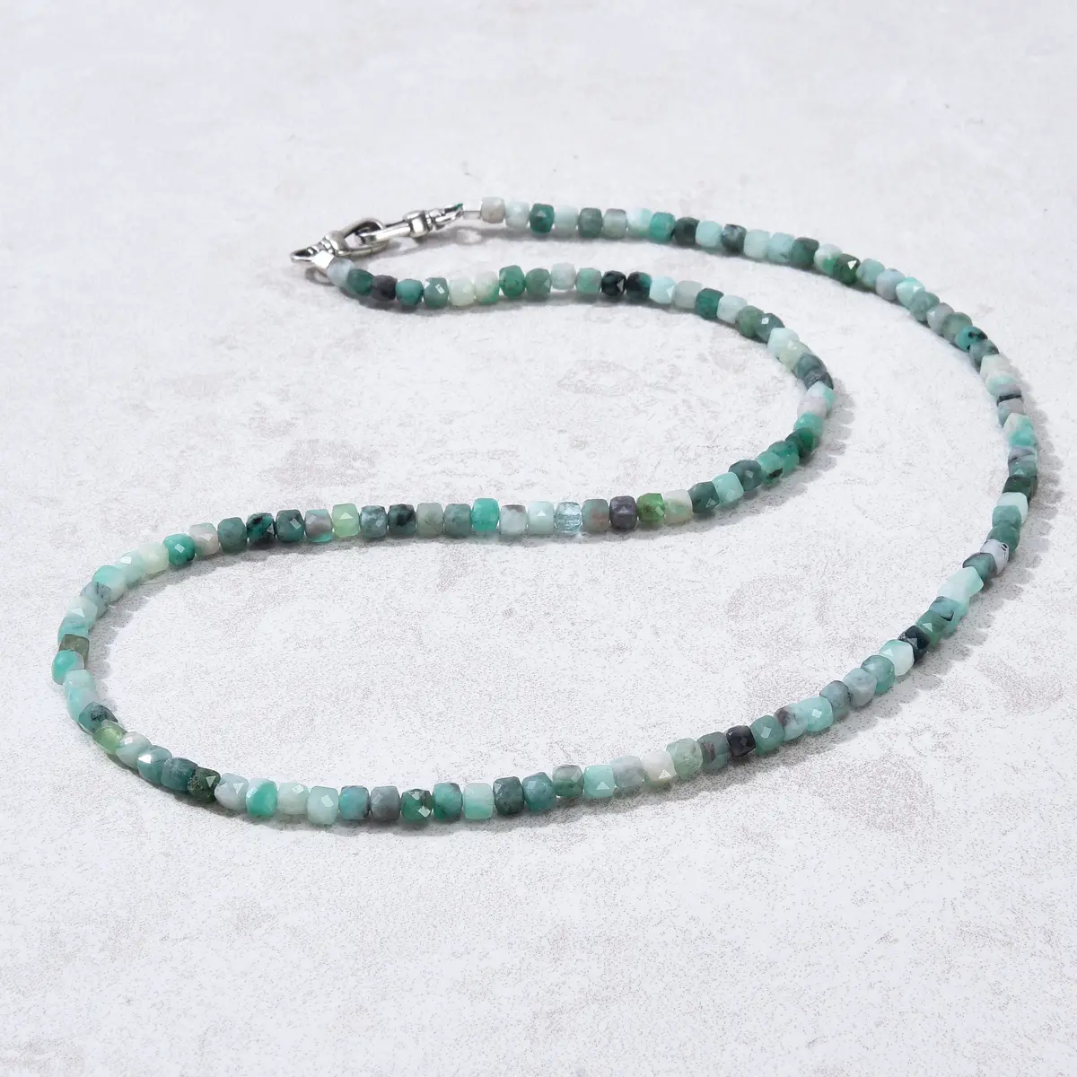 4Mm Emerald Faceted Cube 21" Necklace / Multi Wrap Bracelet 1