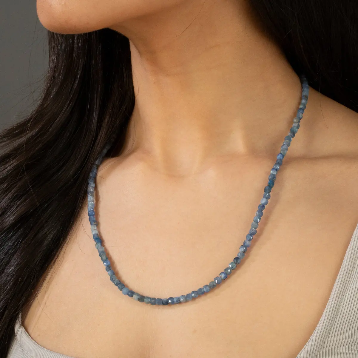 4Mm Kyanite Faceted Cube 21" Necklace / Multi Wrap Bracelet 2