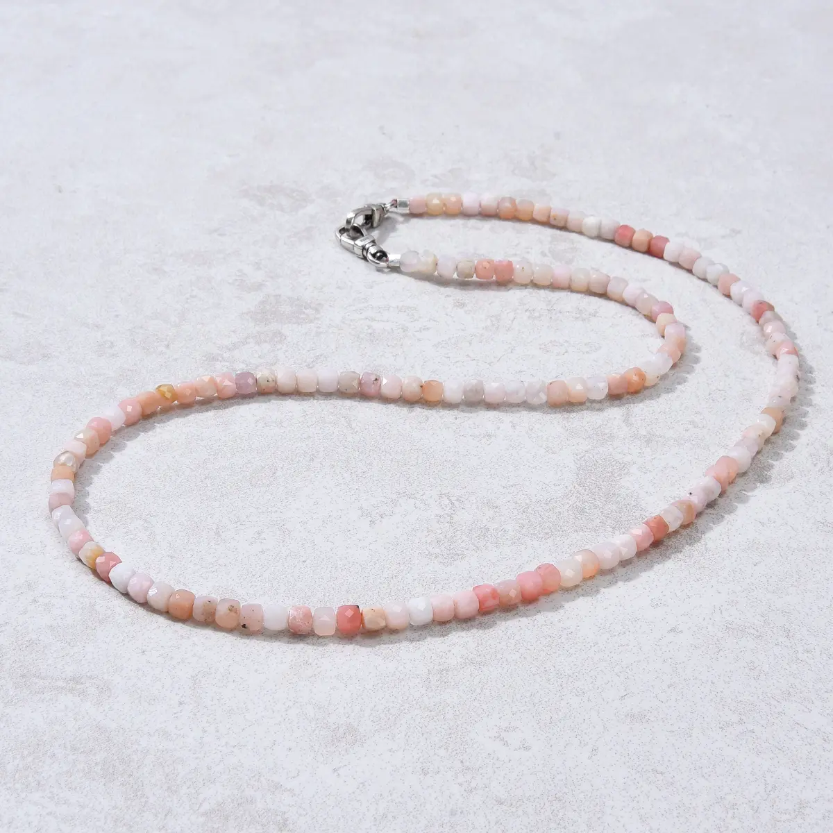 4Mm Pink Opal Faceted Cube 21" Necklace / Multi Wrap Bracelet 1