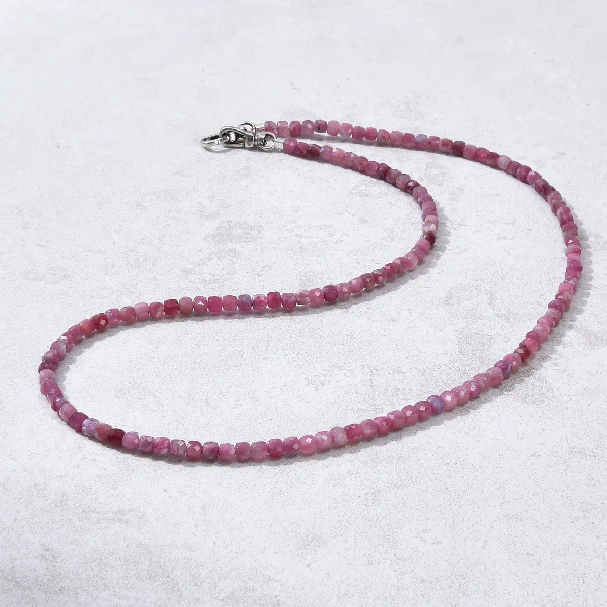 4Mm Pink Tourmaline Faceted Cube 21" Necklace / Multi Wrap Bracelet 1