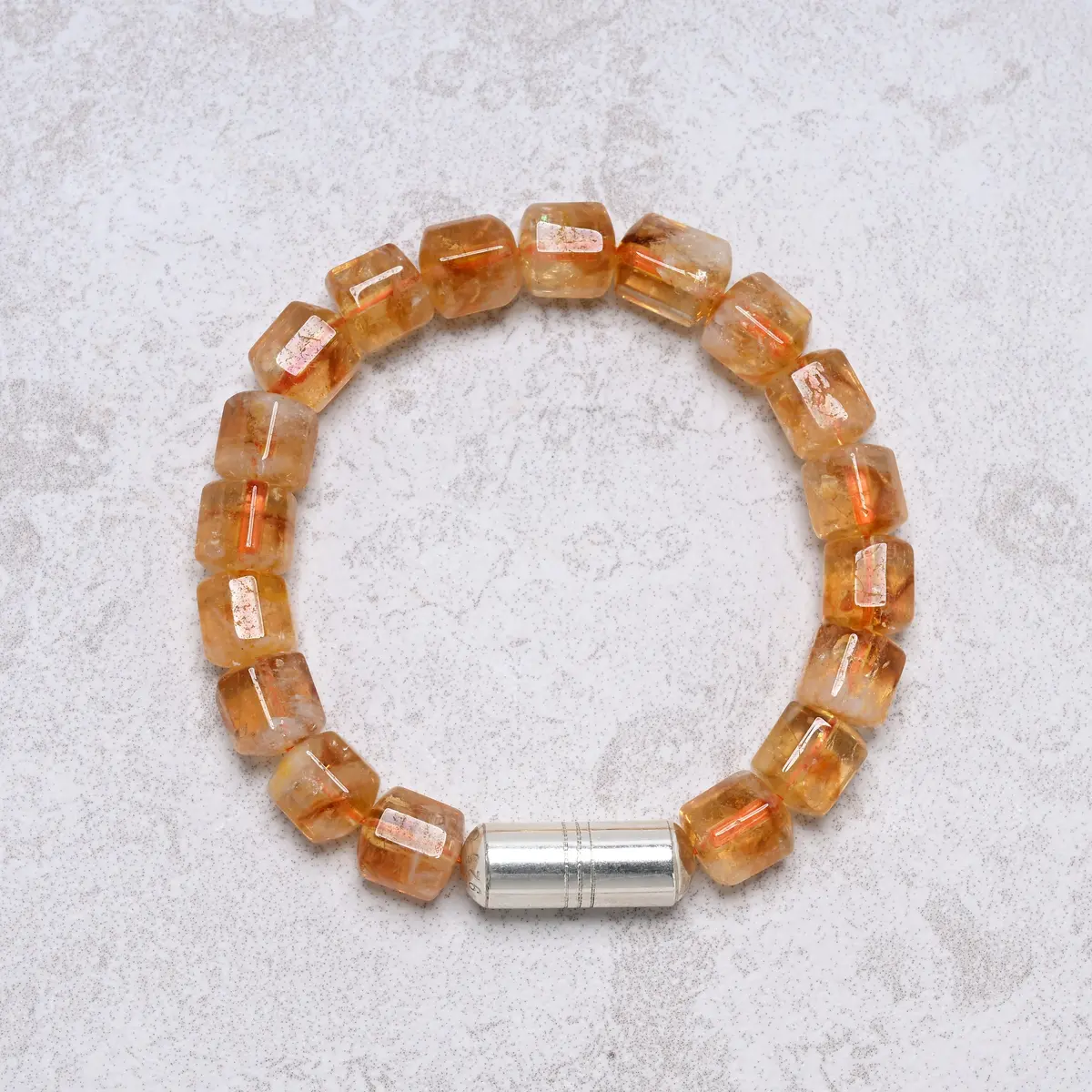 Genuine Citrine Bracelet With Vintage Native American Silver Barrel Bead 1