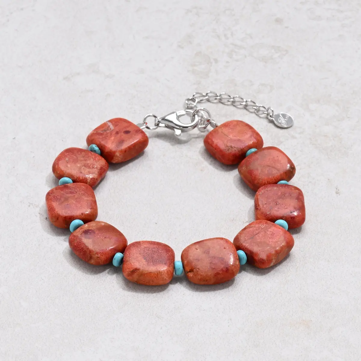6.5" Red Coral & Howlite Turquoise Bracelet With Sterling Silver Lobster Clasp 1