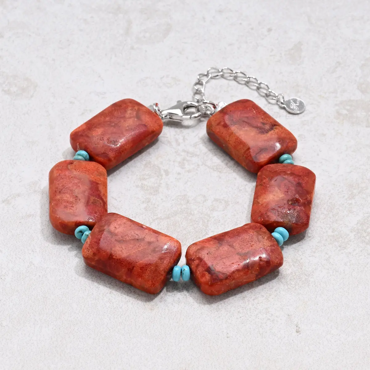 6.5" Red Coral & Howlite Turquoise Bracelet With Sterling Silver Lobster Clasp 1