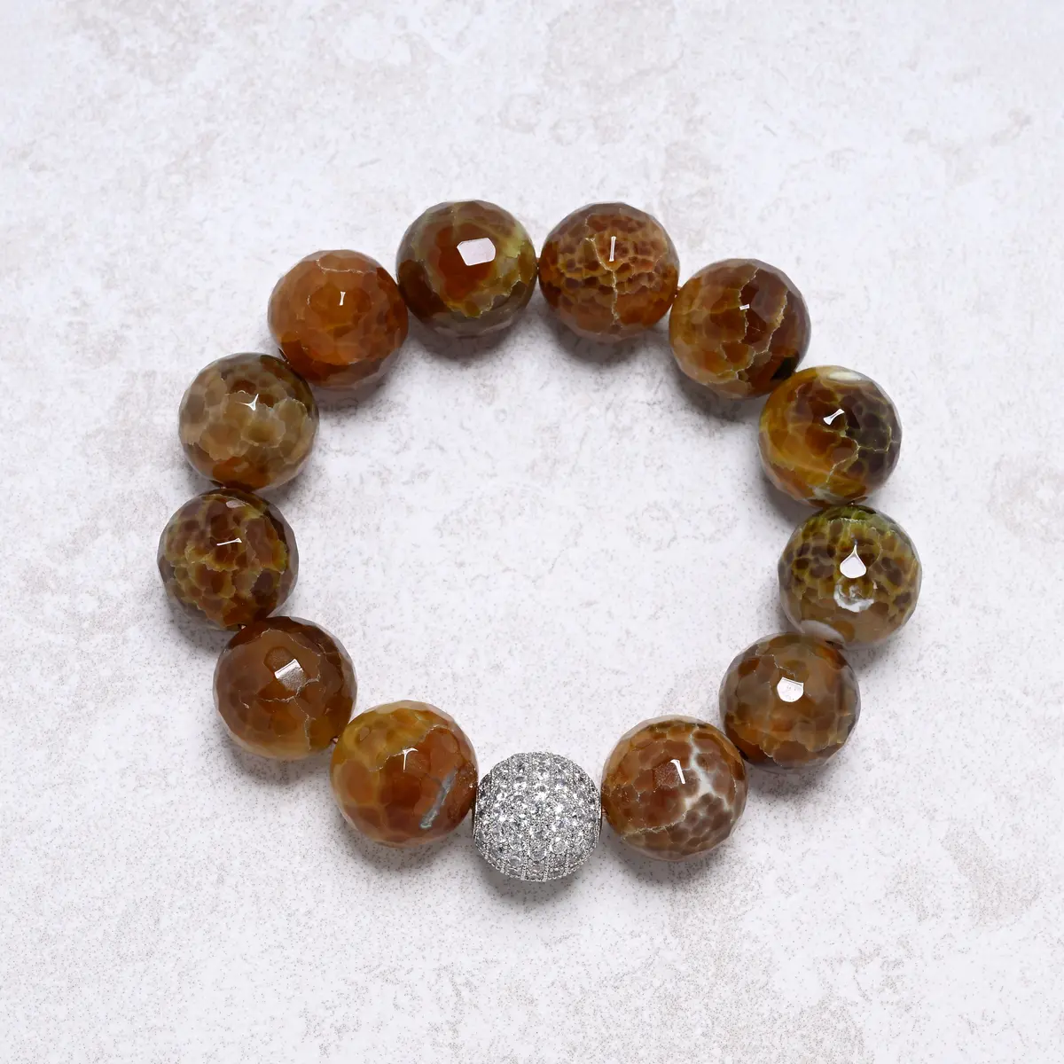 Agate 16Mm Natural Gemstone Stretch Bracelet 1