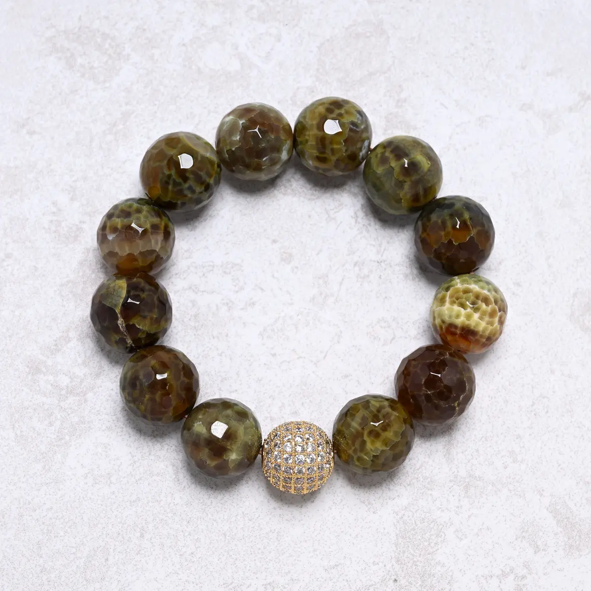Agate 16Mm Natural Gemstone Stretch Bracelet 1