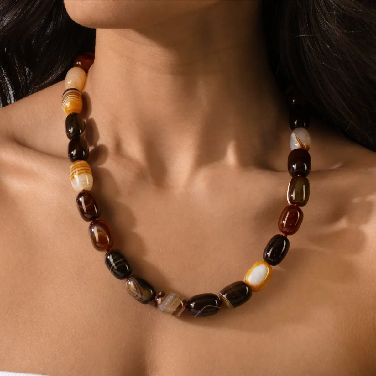 Agate 17X13mm Column Gemstone Necklace With Sterling Silver Clasp - 22" 2