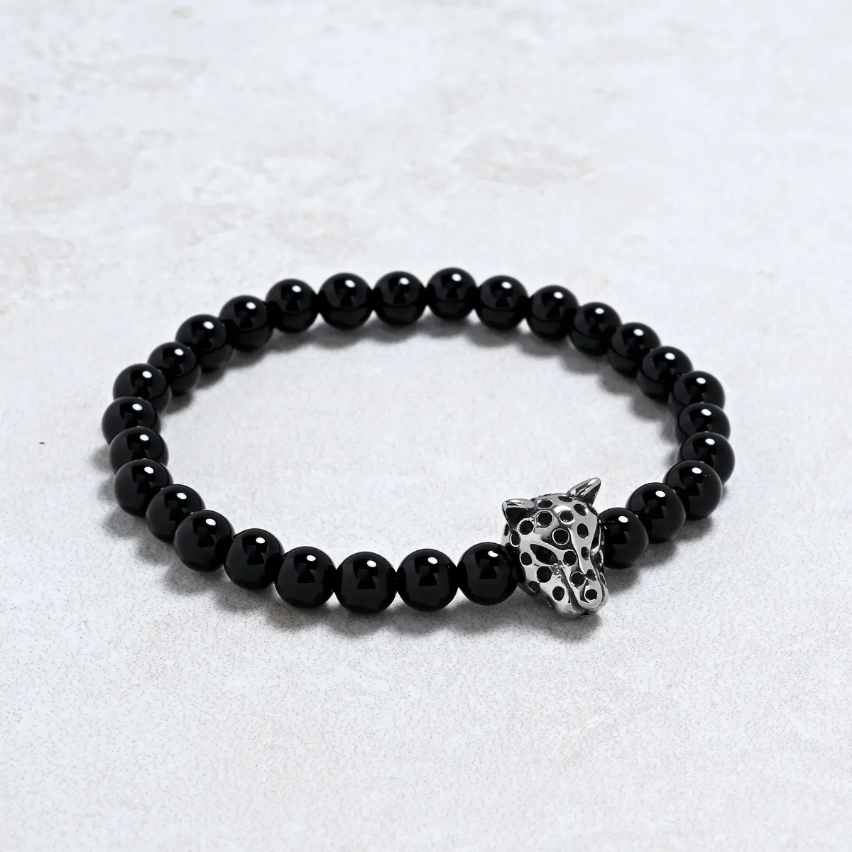 Black Agate 6Mm Natural Gemstone Stretch Bracelet 1