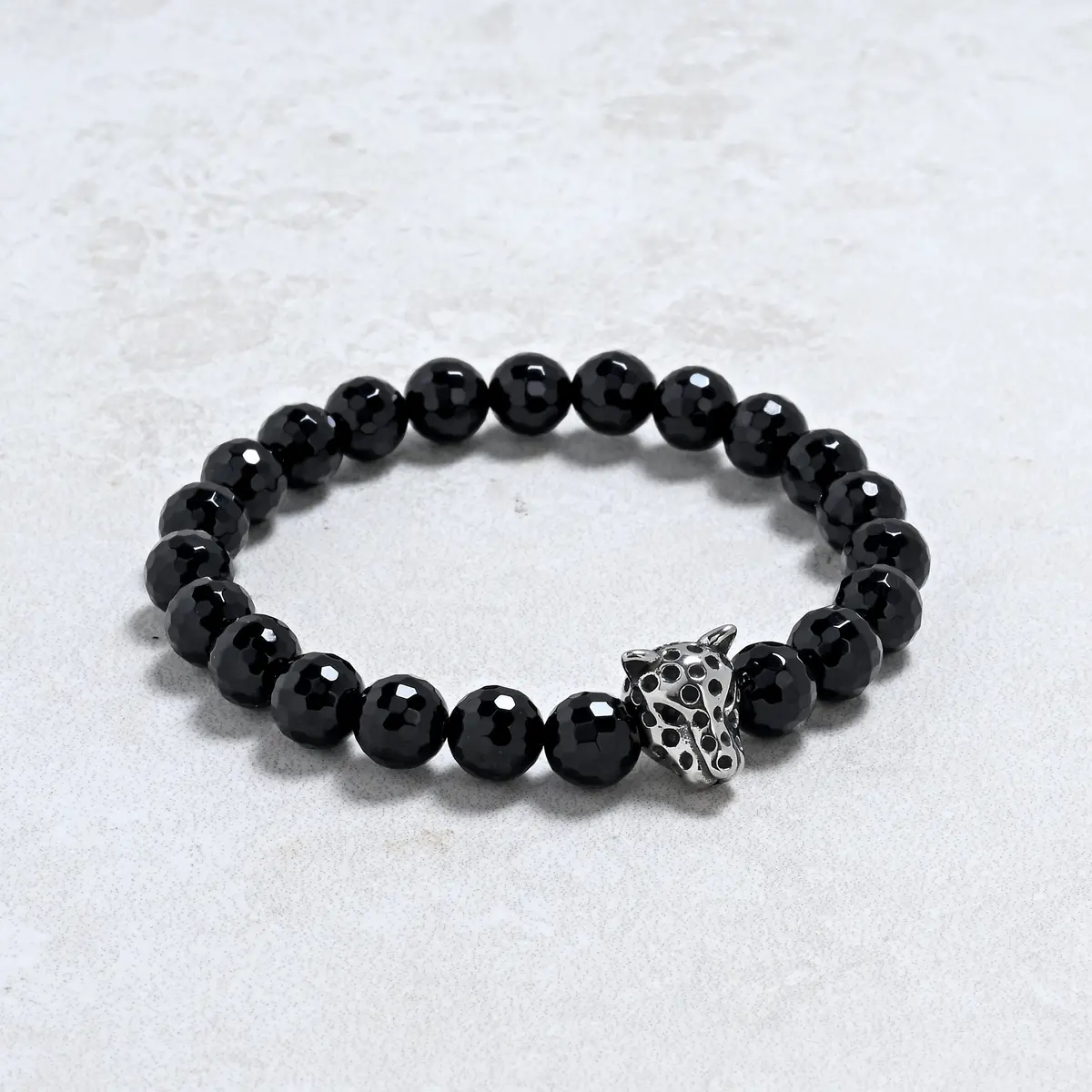Black Agate 8Mm Natural Gemstone Stretch Bracelet 1