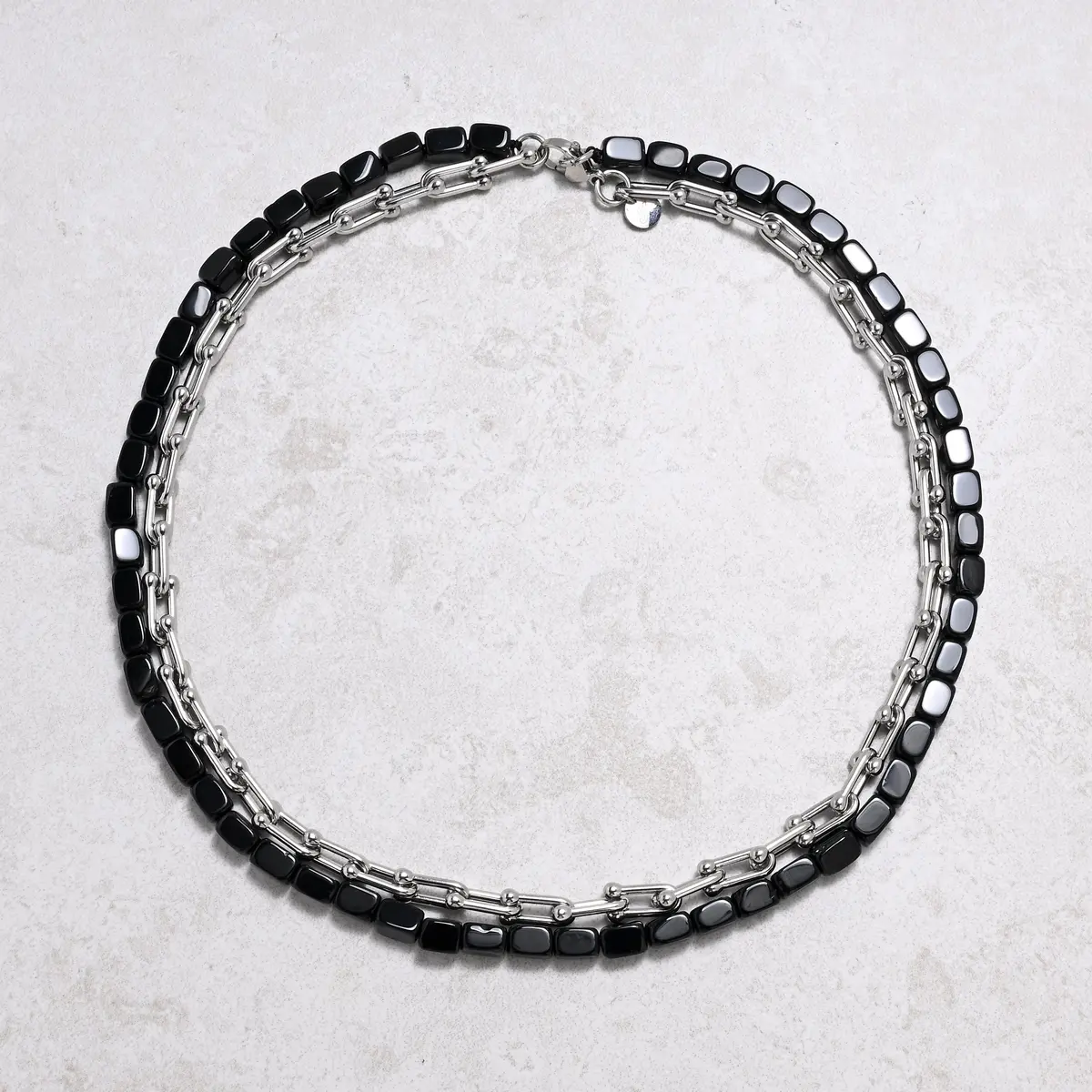 Black Agate & Hardware Style Chain Adjustable Necklace 1