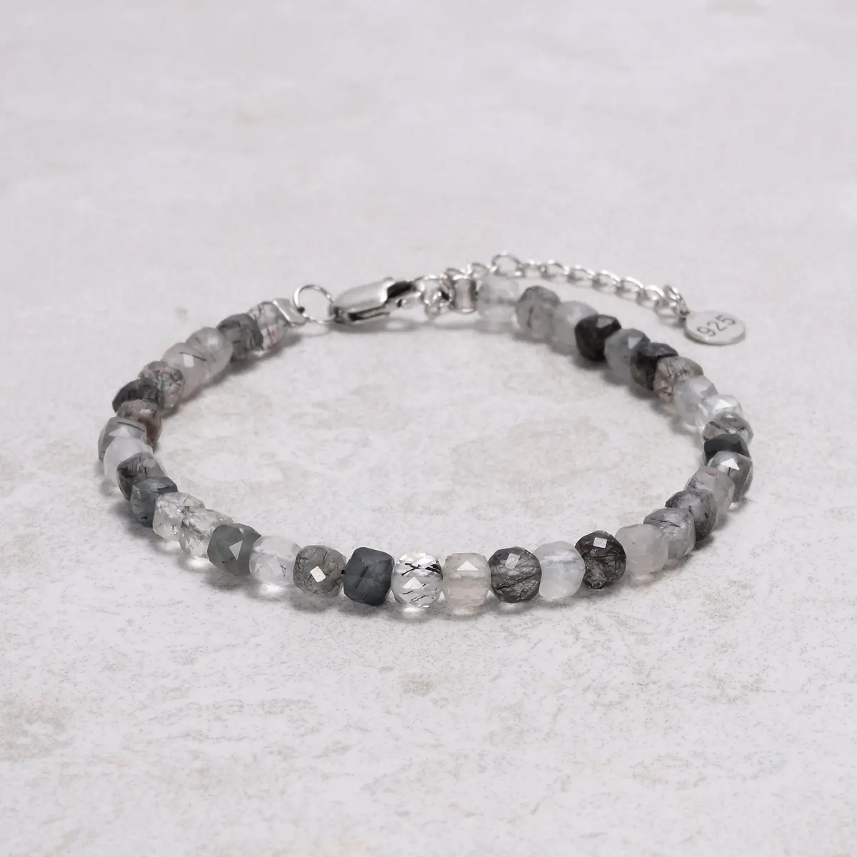 Black Rutilated Quartz 4Mm Natural Gemstone Bracelet With Sterling Silver Clasp 1