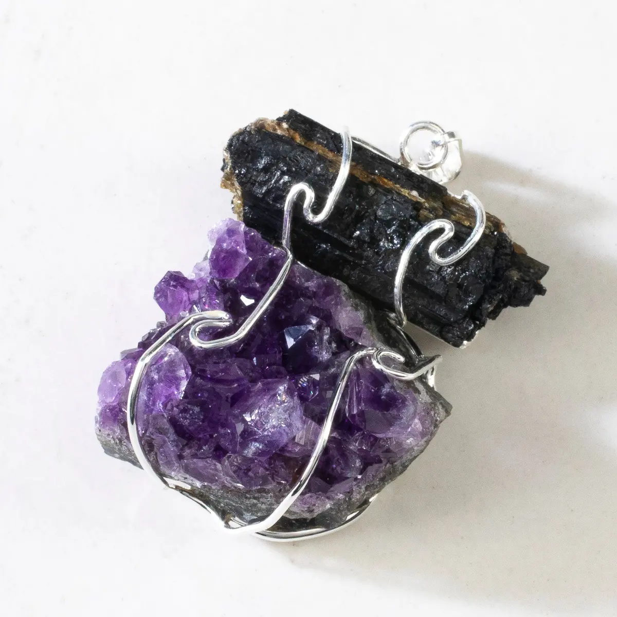 Black Tourmaline And Amethyst Pendant 1