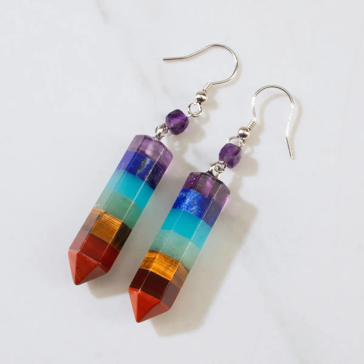 Chakra Point Earrings With 4Mm Faceted Amethyst Finial & 925 Sterling Silver French Hooks 1