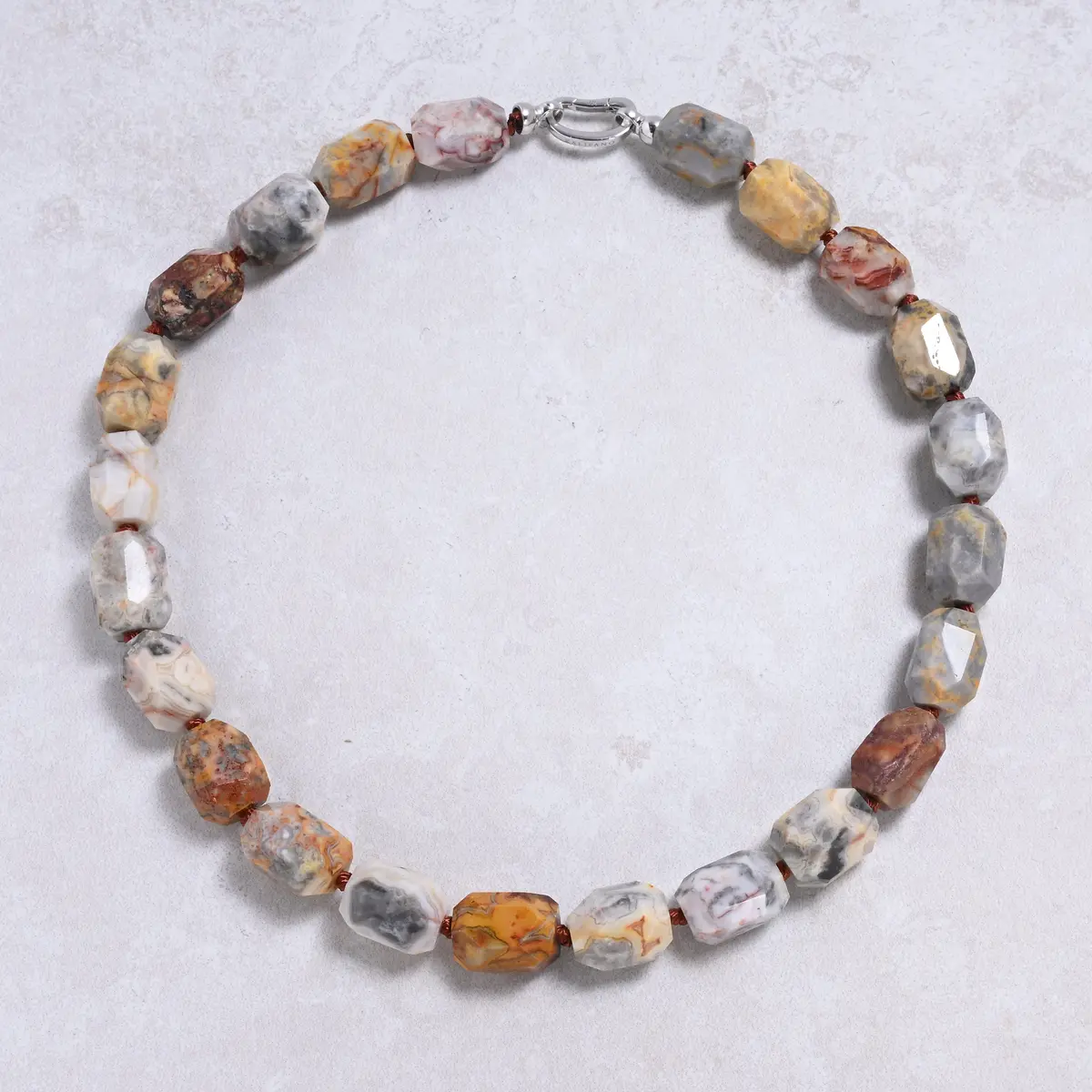 Crazy Lace Agate 20X15mm Column Gemstone Necklace With Sterling Silver Clasp - 22" 1