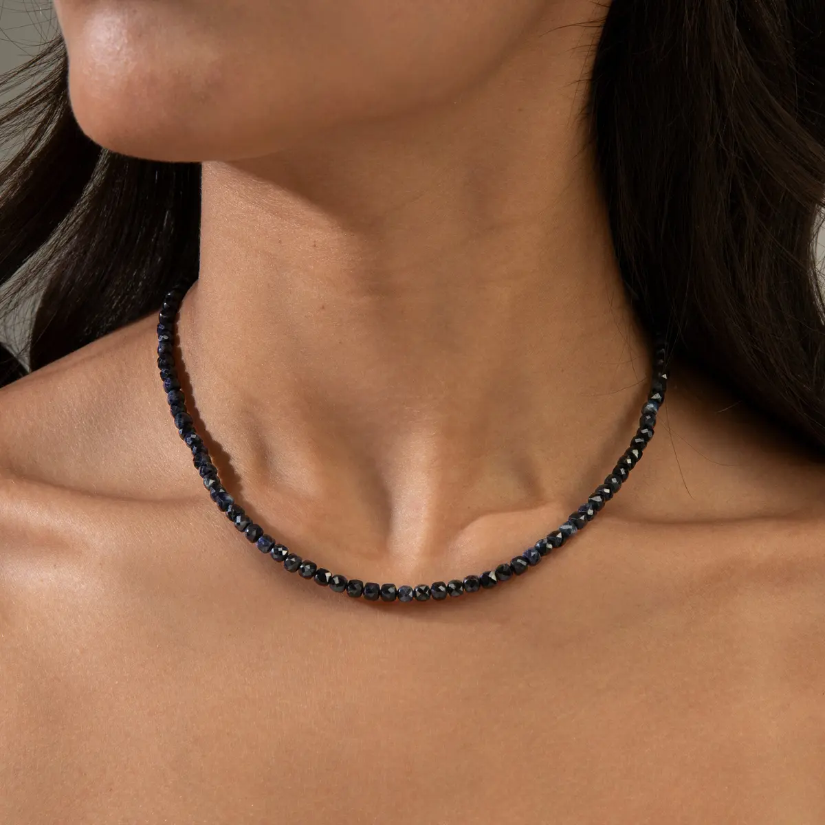 Dark Sapphire 4Mm Necklace With Sterling Silver Clasp - 16" 1