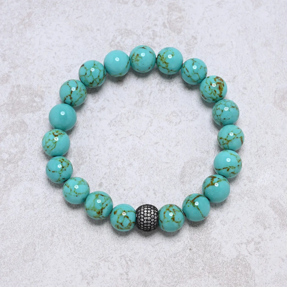 Howlite Turquoise 10Mm Natural Gemstone Stretch Bracelet 1