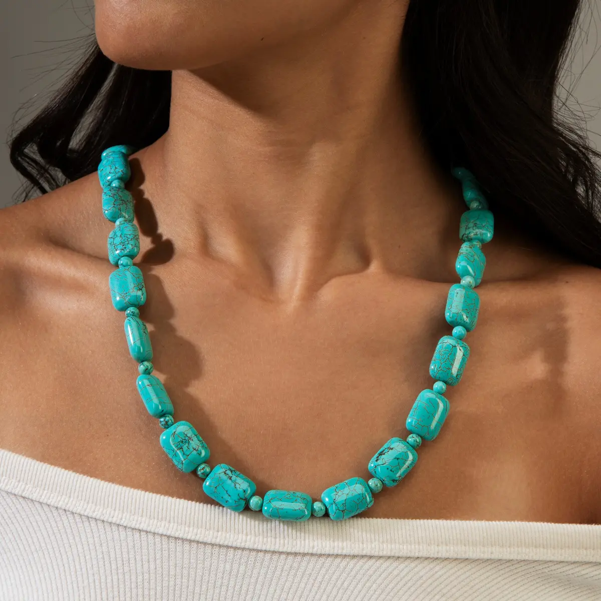 Howlite Turquoise 14X19mm Necklace With Stainless Steel Clasp - 24" 2