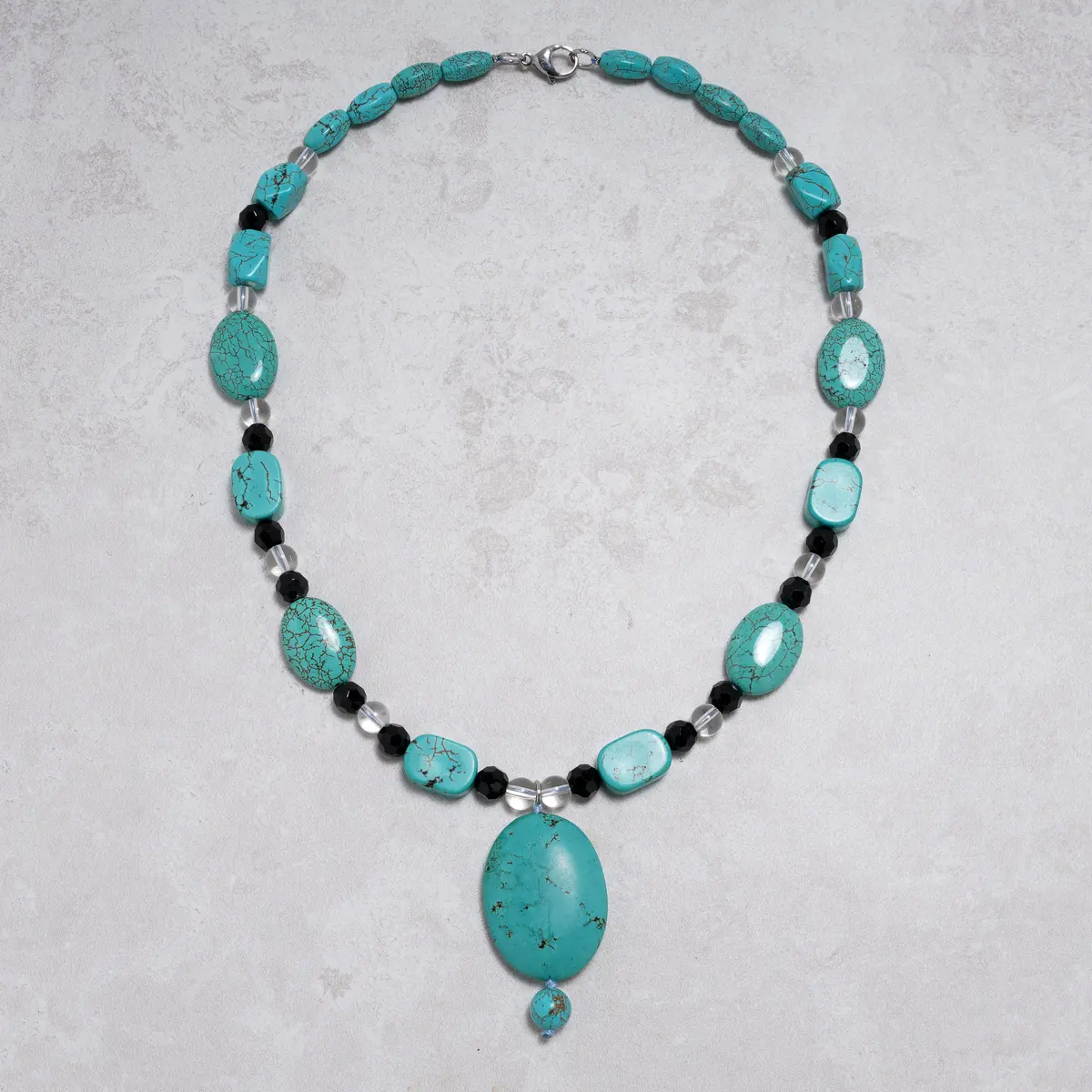 Howlite Turquoise 30X40mm Necklace With Stainless Steel Clasp - 22" 1