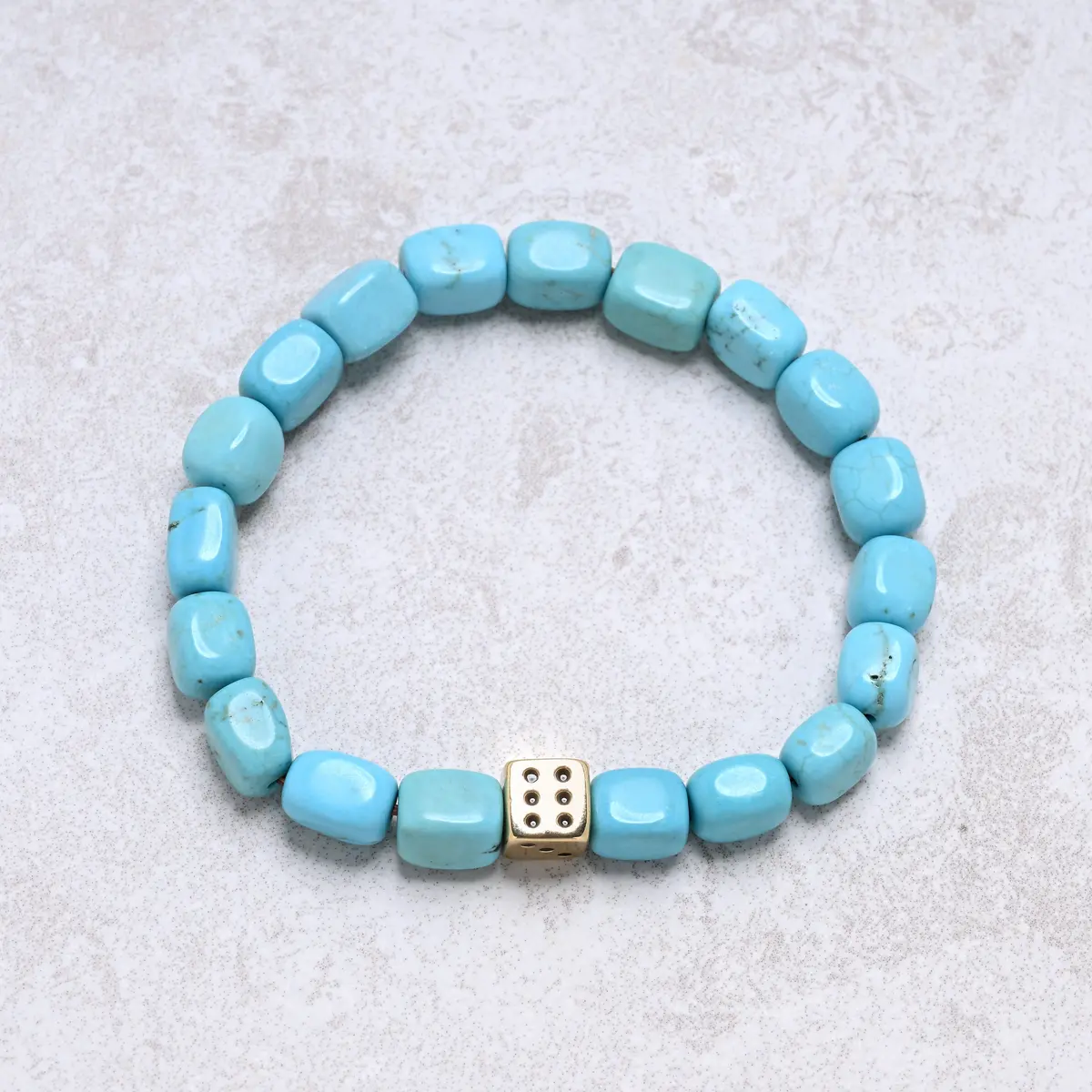 Howlite Turquoise Natural Gemstone Stretch Bracelet With Dice Accent Bead 1