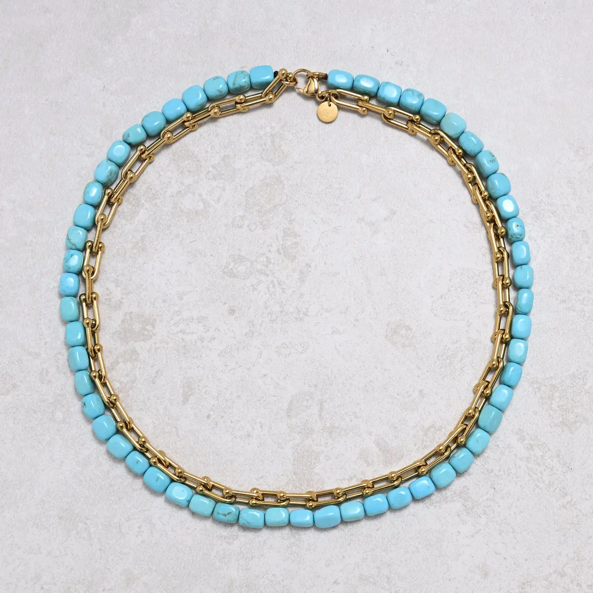 Howlite Turquoise & Gold Hardware Style Chain Adjustable Necklace 1