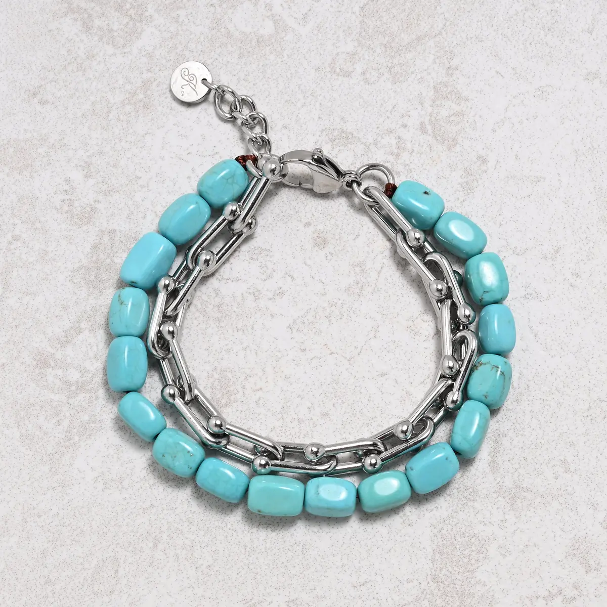 Howlite Turquoise & Hardware Style Stainless Steel Chain Bracelet 1