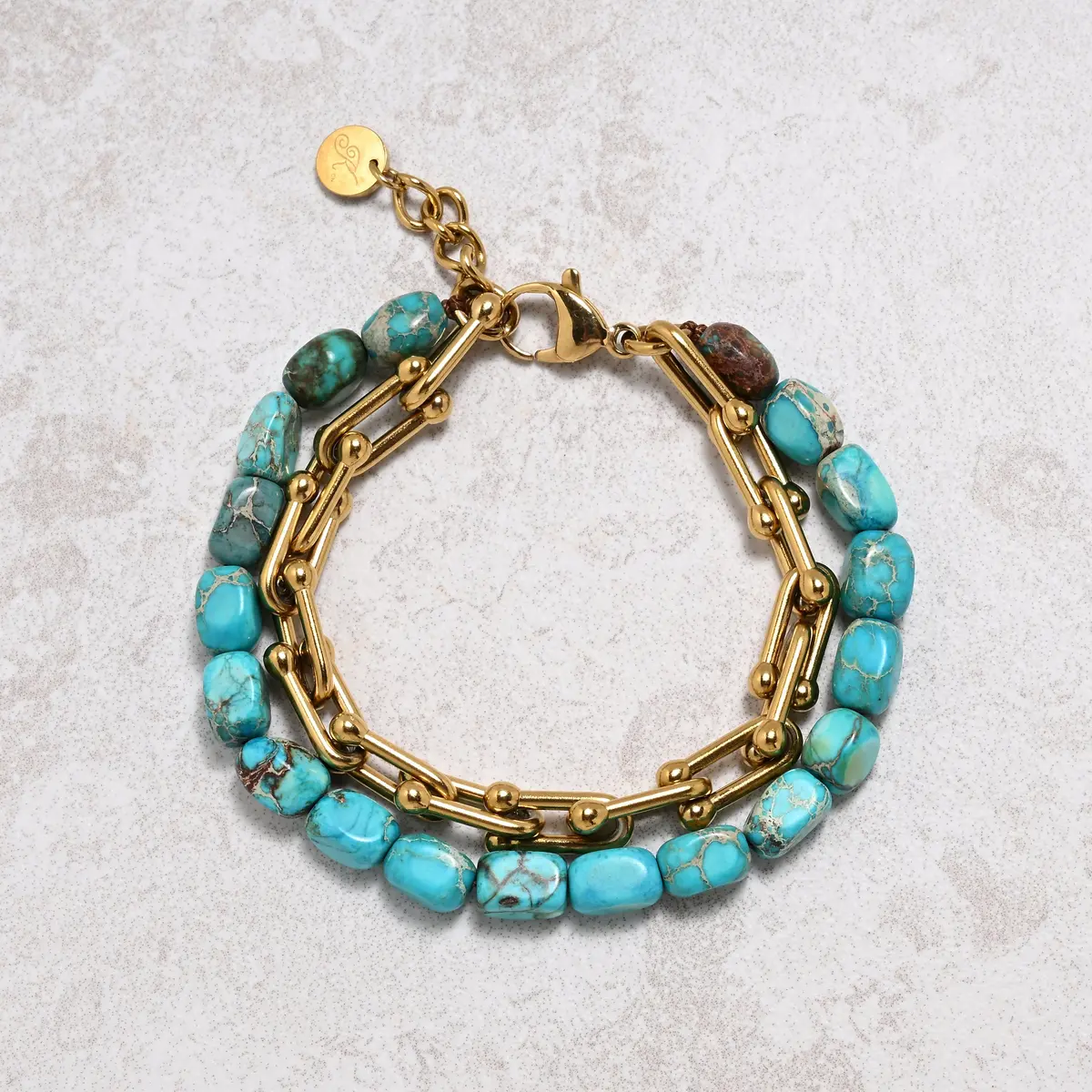 King Howlite Turquoise & Hardware Style Stainless Steel Chain Bracelet 1