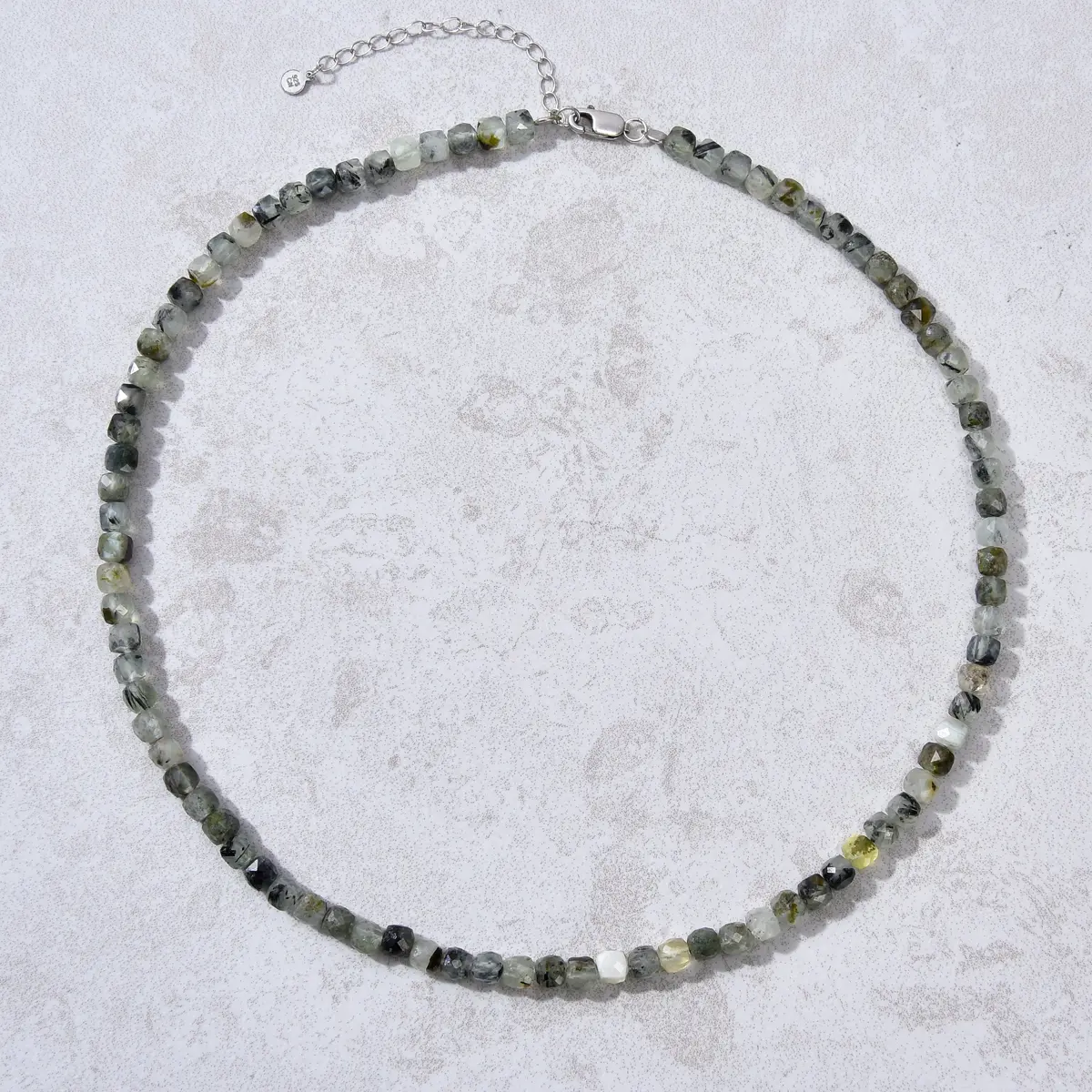 Natural Prehnite Faceted 4Mm Barrel 16" Necklace With Sterling Silver Extender 1