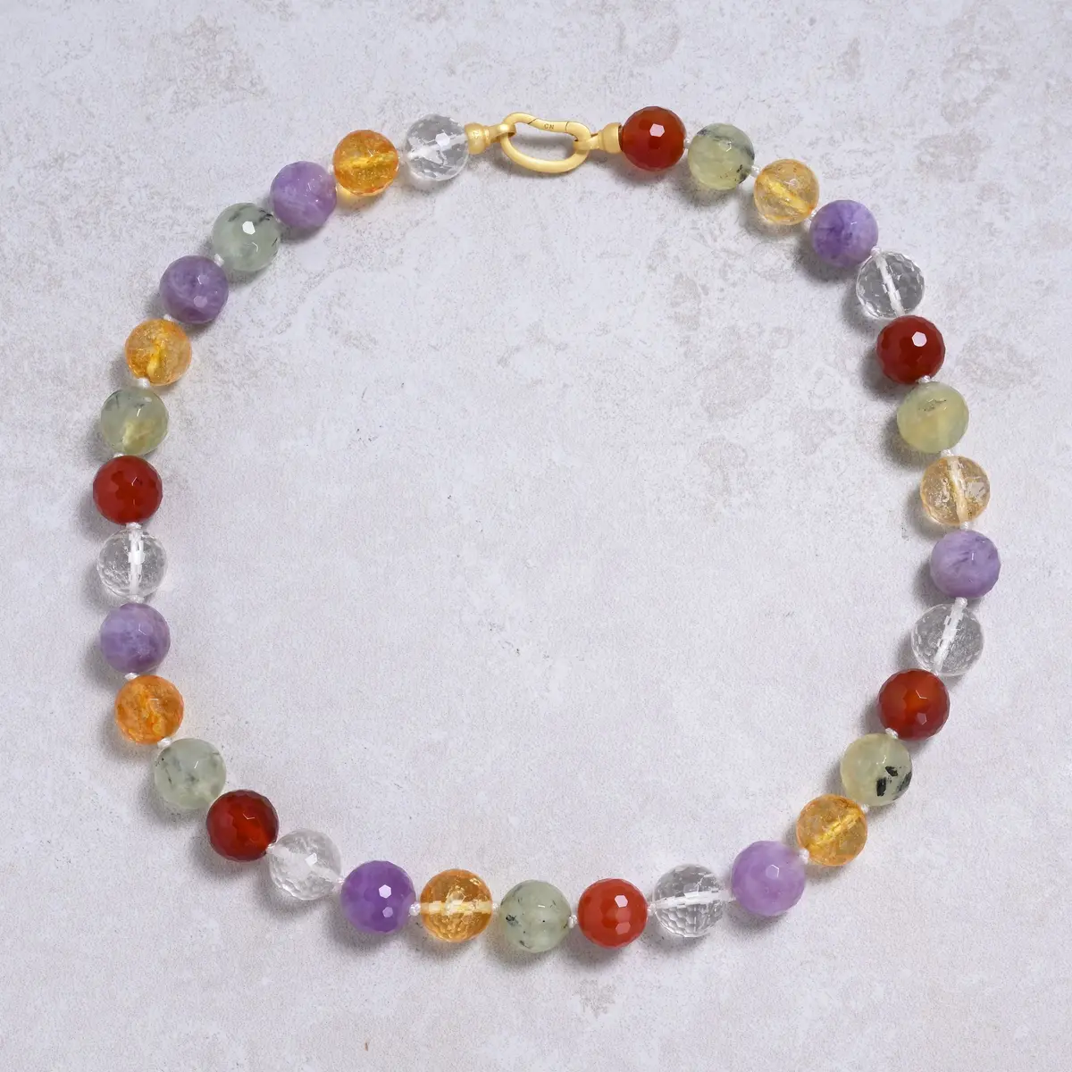 Multi Gem 14Mm Round Gemstone Necklace With Sterling Silver Clasp - 22" 1