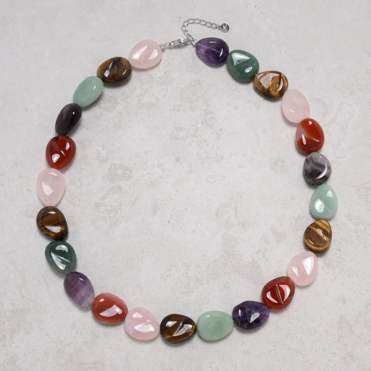 Multi Gem 18X22mm Necklace With Sterling Silver Clasp - 21.5" 1