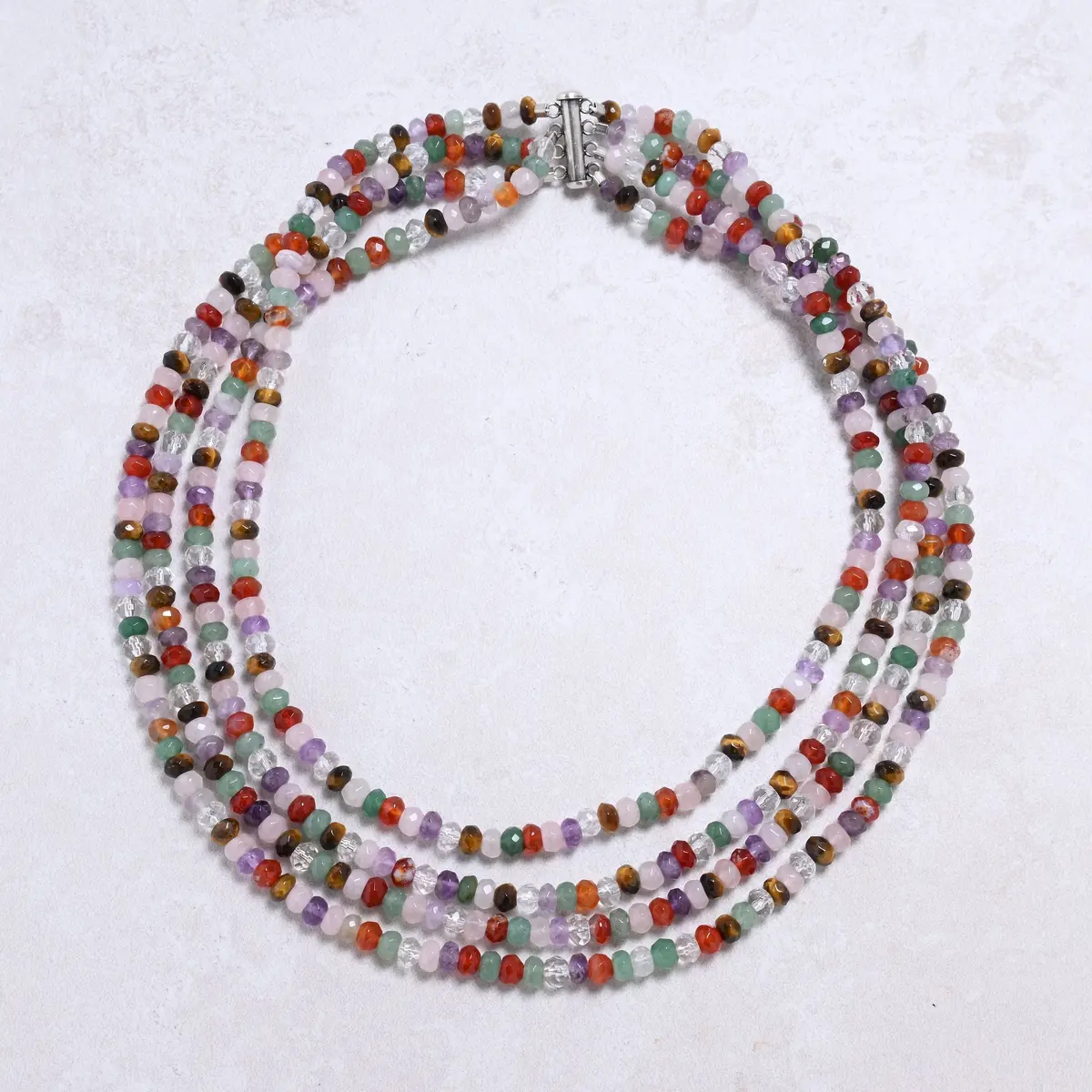 Multi Gem 4X6mm Roundel Gemstone Necklace With Sterling Silver Clasp - 20" 1