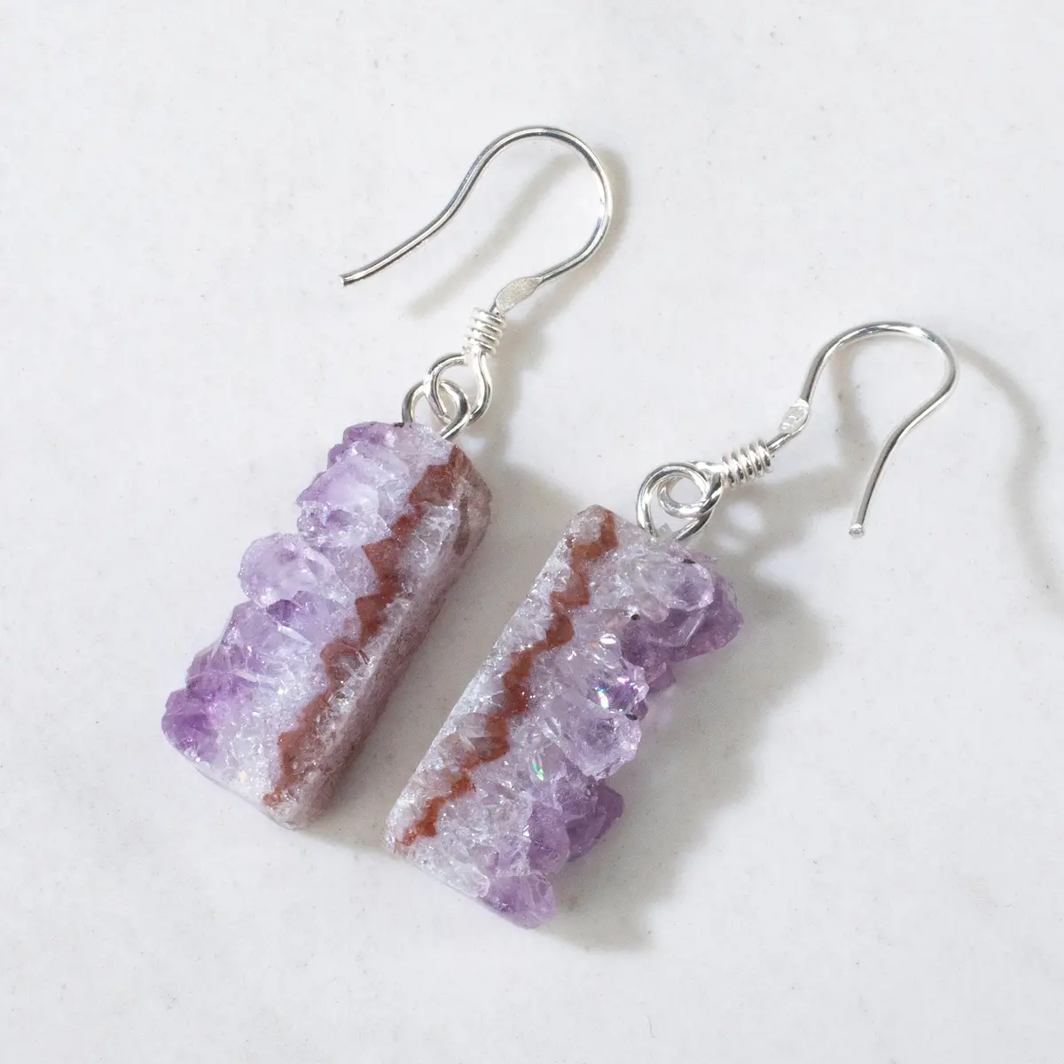 Natural Druzy Amethyst Sterling Silver Slice Earrings 1