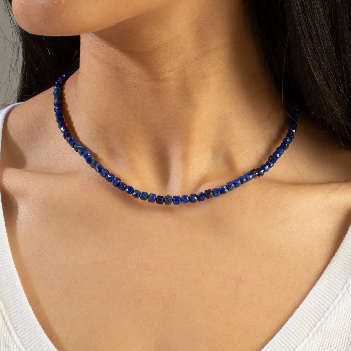 Natural Lapis Faceted 4Mm Barrel 16" Necklace With Sterling Silver Extender 1