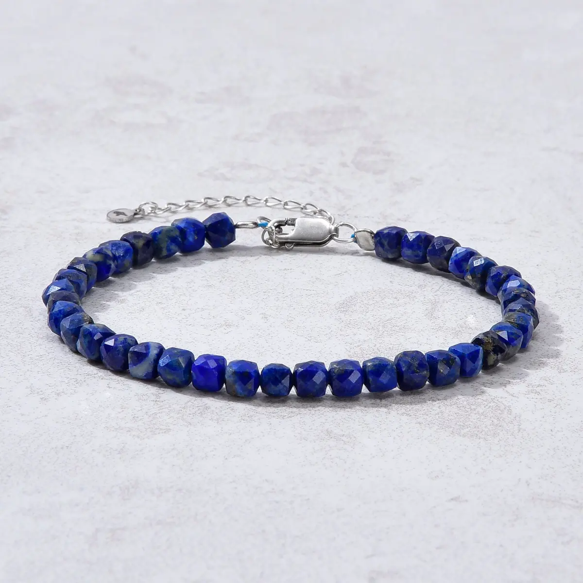 Natural Lapis Faceted 4Mm Barrel Bracelet With Sterling Silver Extender 1