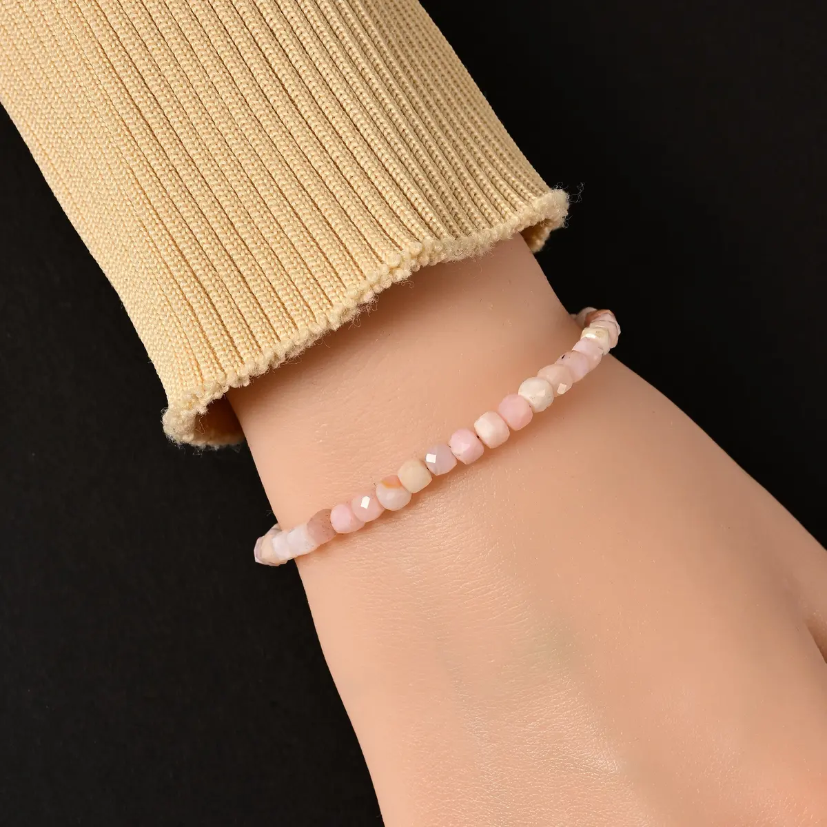 Natural Pink Opal Faceted 4Mm Barrel Bracelet With Sterling Silver Extender 2