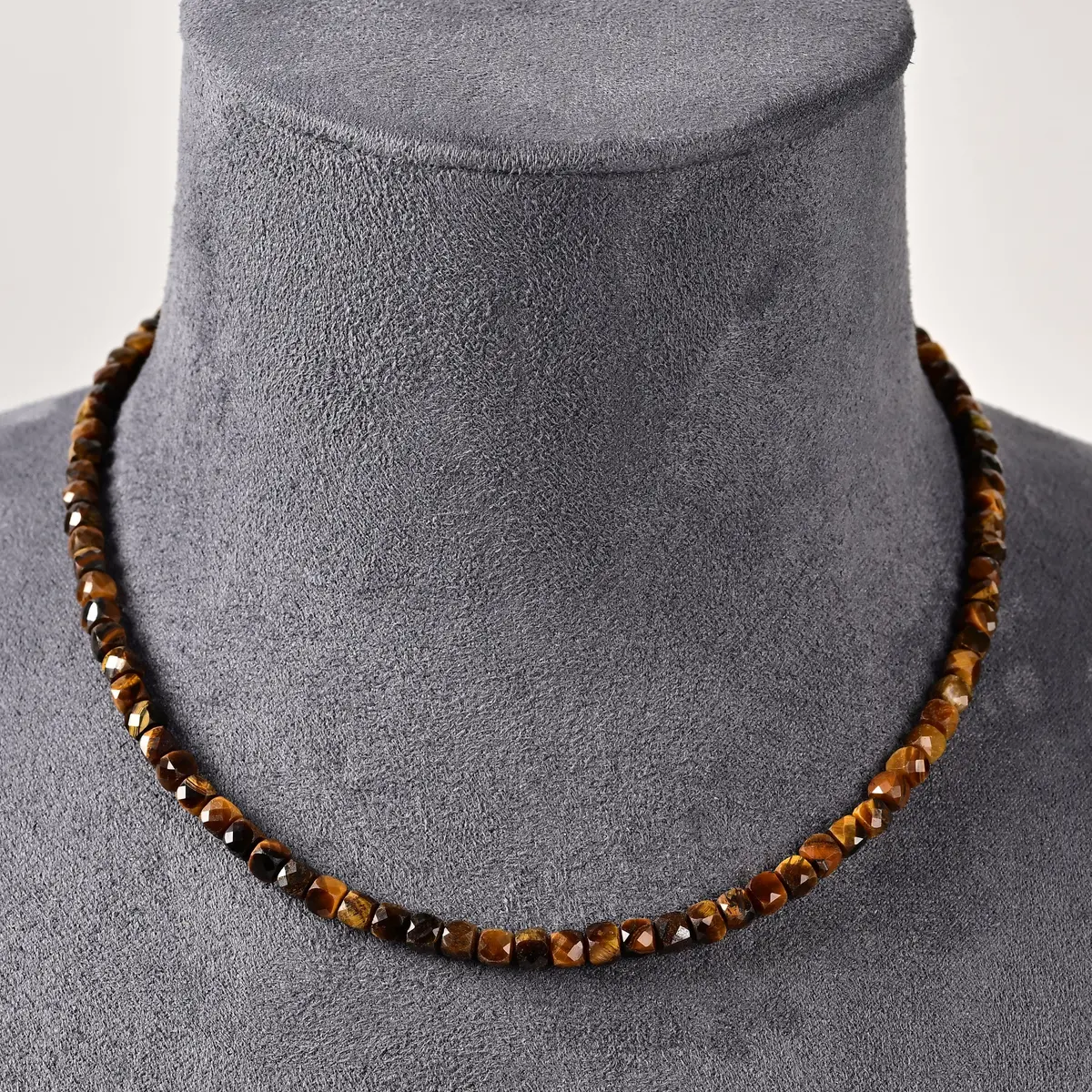 Natural Tiger Eye Faceted 4Mm Barrel 16" Necklace With Sterling Silver Extender 1