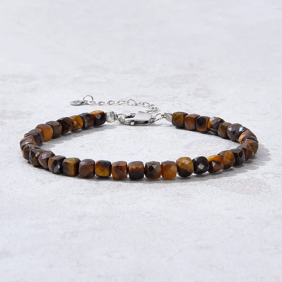 Natural Tiger Eye Faceted 4Mm Barrel Bracelet With Sterling Silver Extender 1