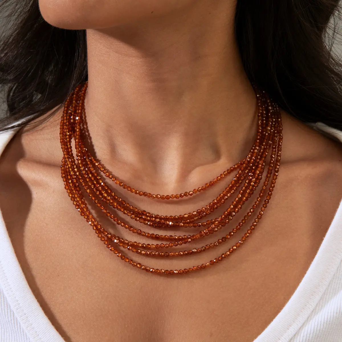 Orange Garnet 3Mm Necklace With Sterling Silver Clasp - 16" 1