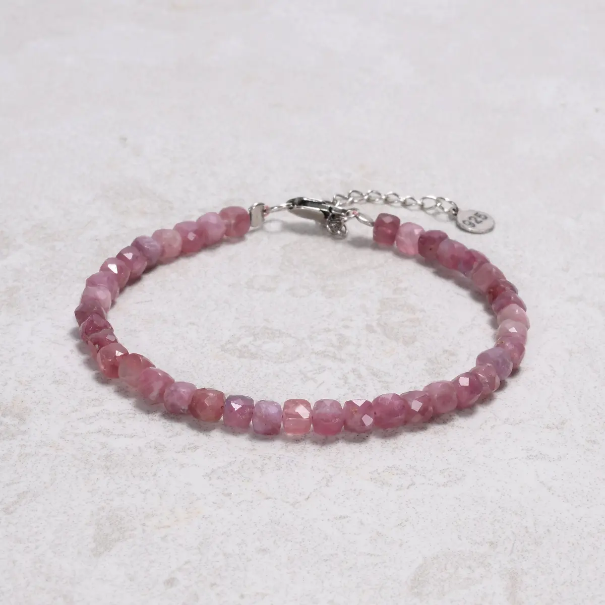 Pink Tourmaline 4Mm Natural Gemstone Bracelet With Sterling Silver Clasp 1