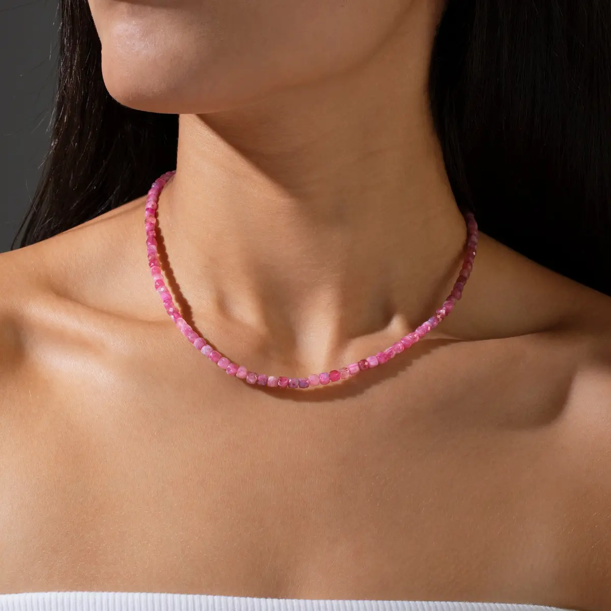 Pink Tourmaline 4Mm Necklace With Sterling Silver Clasp - 16" 1
