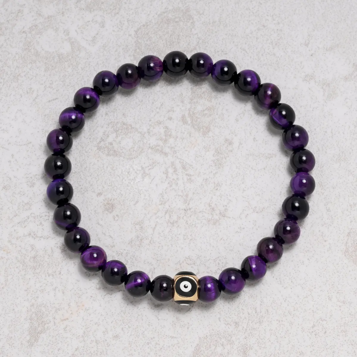 Purple Tiger Eye 6Mm Natural Gemstone Stretch Bracelet 1