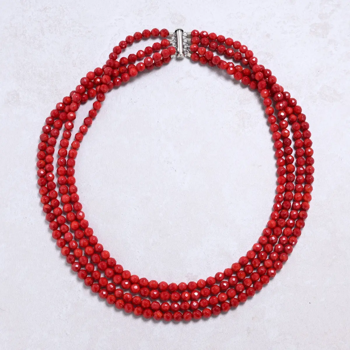 Red Coral 6Mm Round Gemstone Necklace With Sterling Silver Clasp - 20" 1