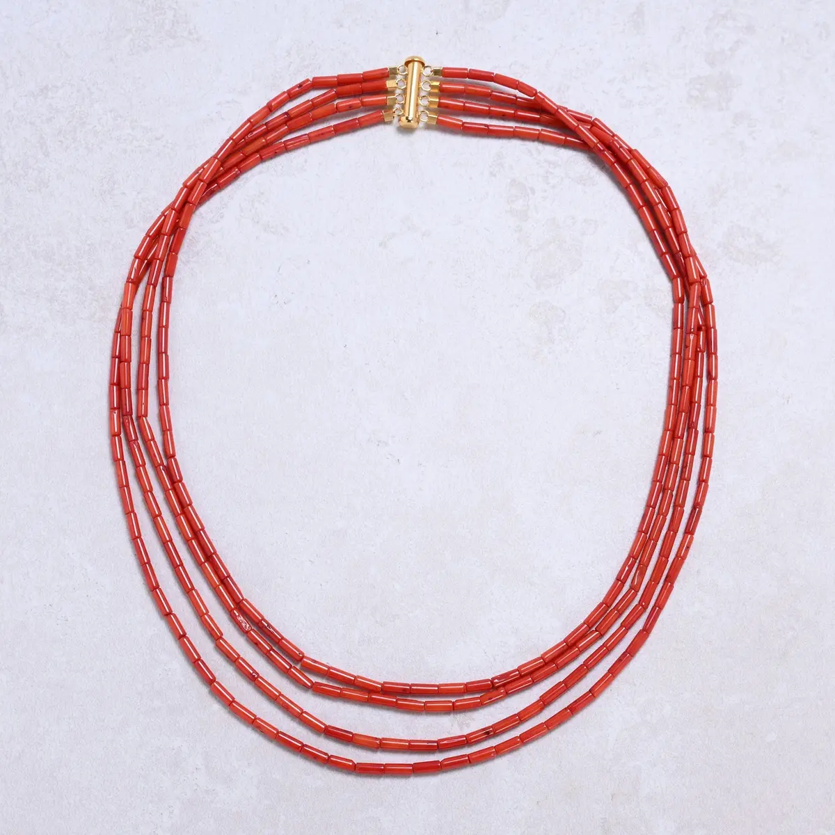 Red Coral 7X3mm Pipe Gemstone Necklace With Sterling Silver Clasp - 20" 1
