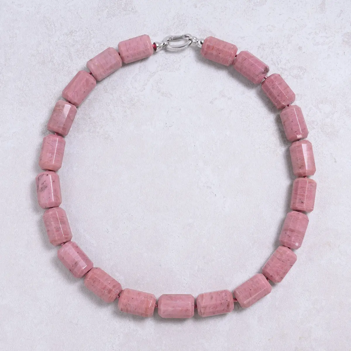 Rhodonite 22X15mm Column Gemstone Necklace With Sterling Silver Clasp - 22" 1