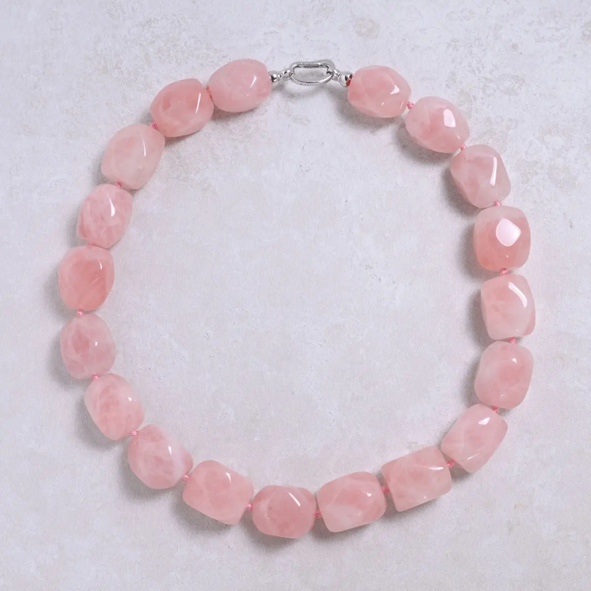 Rose Quartz 25X20mm Column Gemstone Necklace With Sterling Silver Clasp - 22" 1